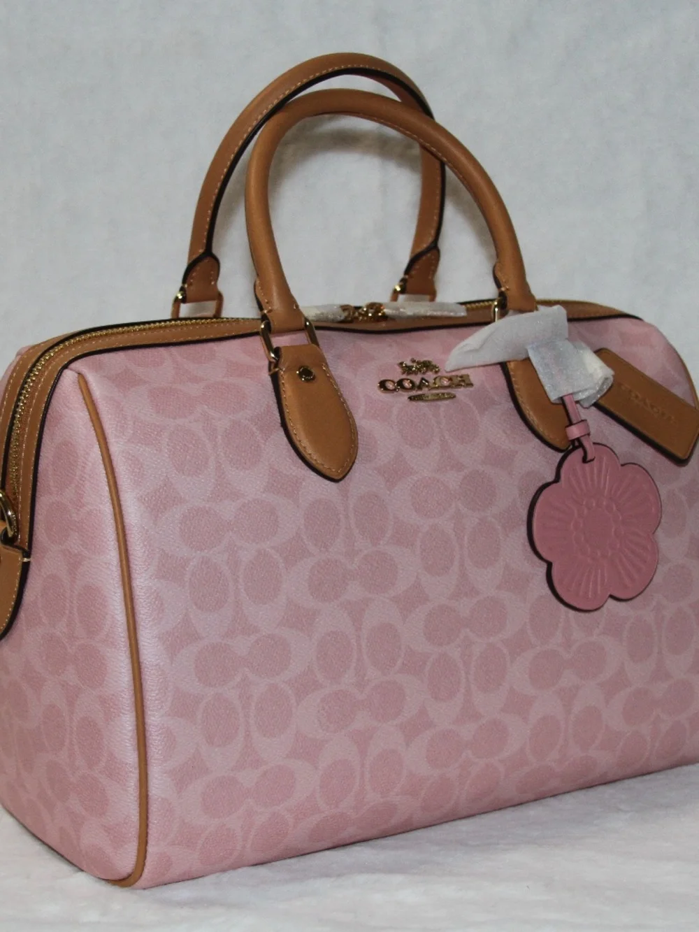 NWT COACH Large Rowan Powder pink Satchel Bag With Tea Rose Charms